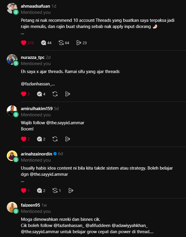 Pengguna Threads tag dan recommend The Sayyid Ammar sebagai rujukan